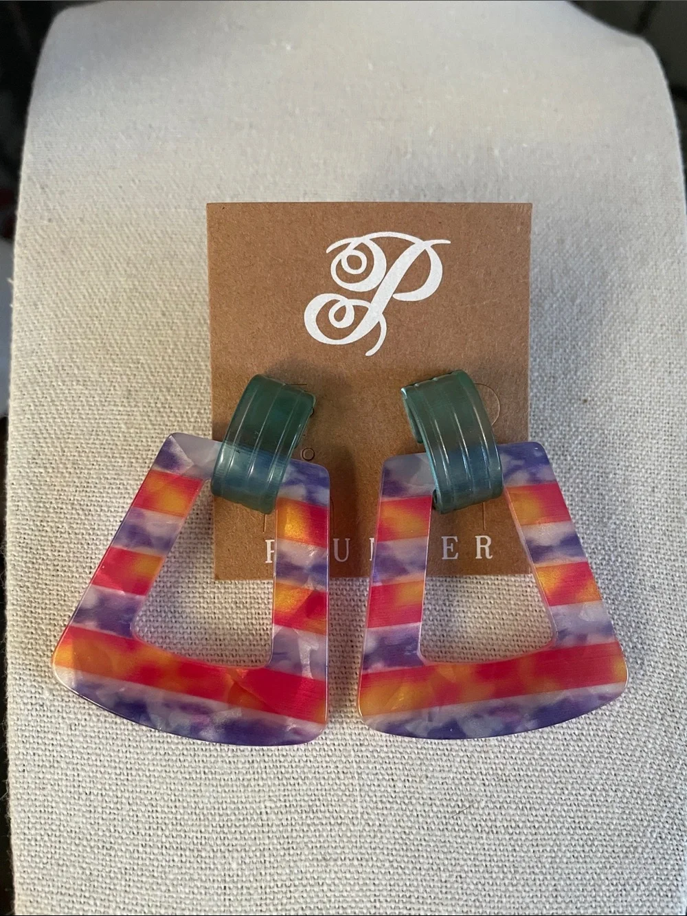 Plunder Colorful Striped Geometric Drop Earrings - Multicolor